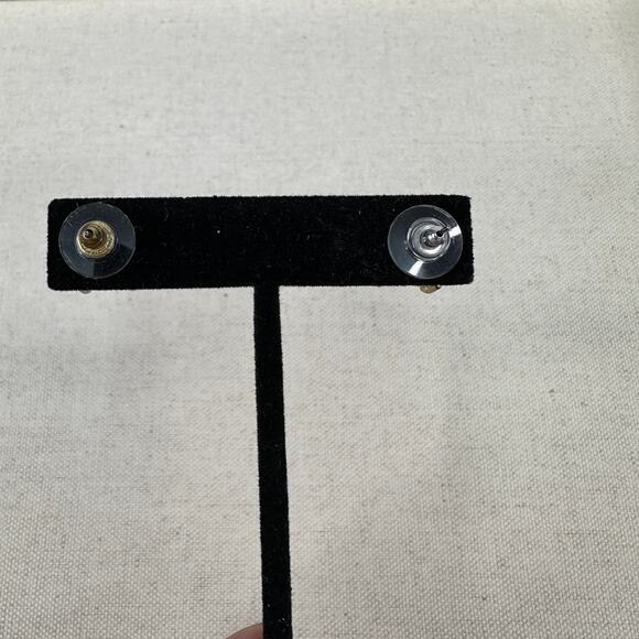 Peridot Costume Stud Earrings Pair Square Princess Cut Gemstone Gold Tone Metal - Picture 4 of 7